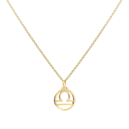 Flat Libra Pendant with Classic Chain in 14k Gold