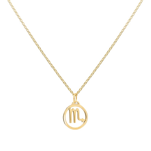 Flat Scorpio Pendant with Classic Chain in 14k Gold