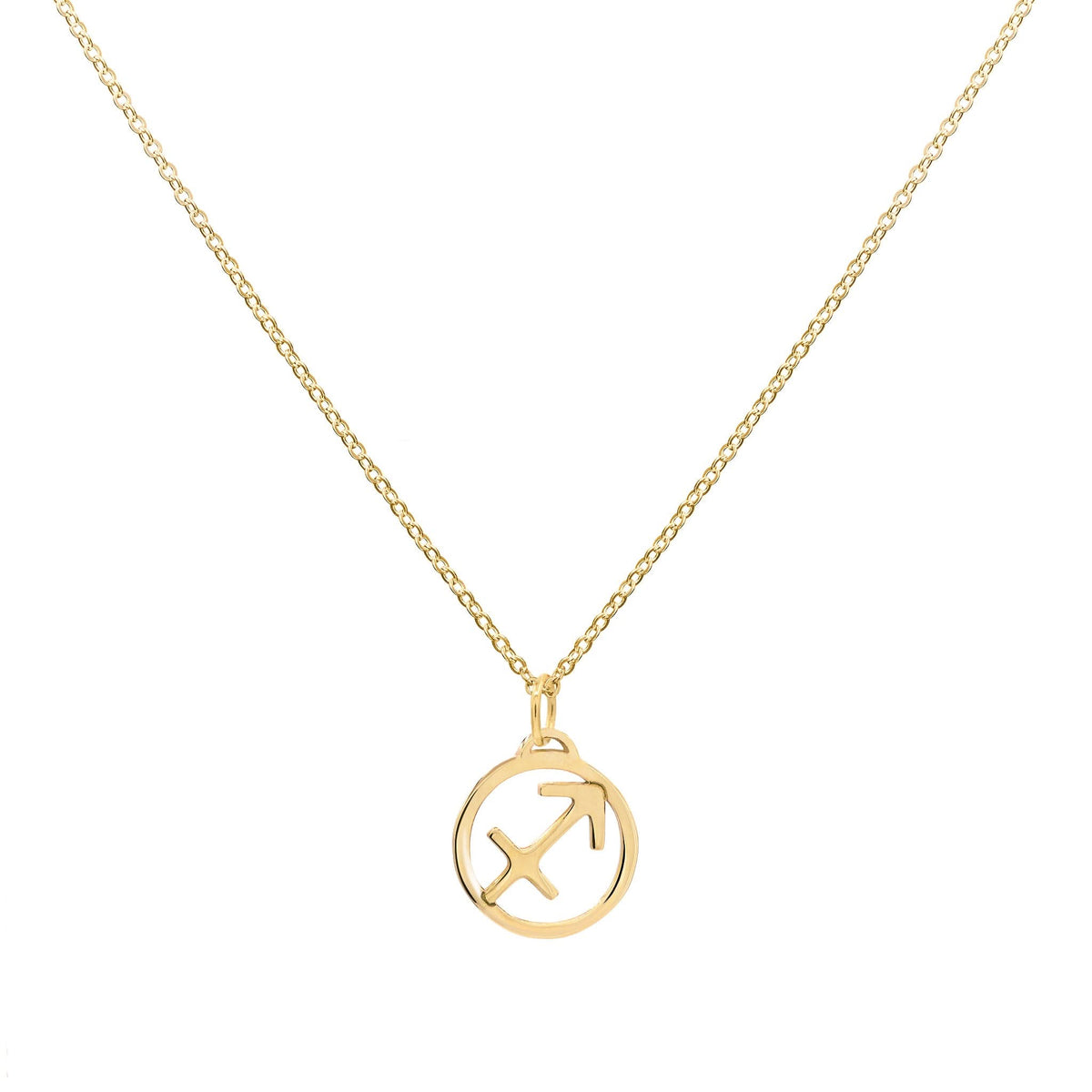 Flat Sagittarius Pendant with Classic Chain in 14k Gold - Main Image