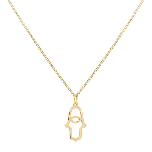 Hamsa Pendant with Classic Chain in 14k Gold