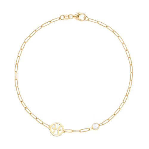Pisces & Birthstone Bracelet on Adelaide Mini in 14k Gold