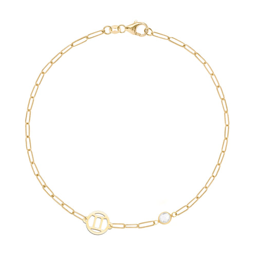 Gemini & Birthstone Bracelet on Adelaide Mini in 14k Gold