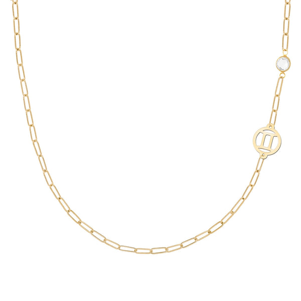 Gemini & Birthstone Necklace on Adelaide Mini in 14k Gold