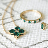 Rosecliff Stackable ring, single Providence stud earring, and Greenwich 4 Birthstone Necklace, all featuring emerald.