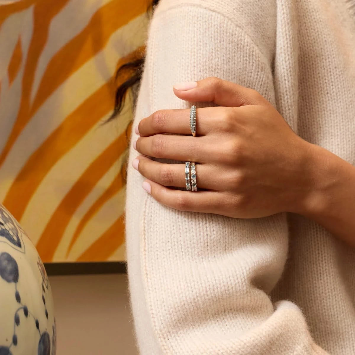 Rosecliff Luxe Diamond & Nantucket Blue Topaz Stackable Ring in 14k Gold (December)