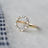 Personalized Rosecliff open circle ring featuring 16 alternating 2 mm round cut gemstones & diamonds prong set in 14k gold