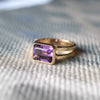 Warren Horizontal Amethyst Ring in 14k Gold, a statement piece with a hand-faceted 8x10mm amethyst and split-shank band.