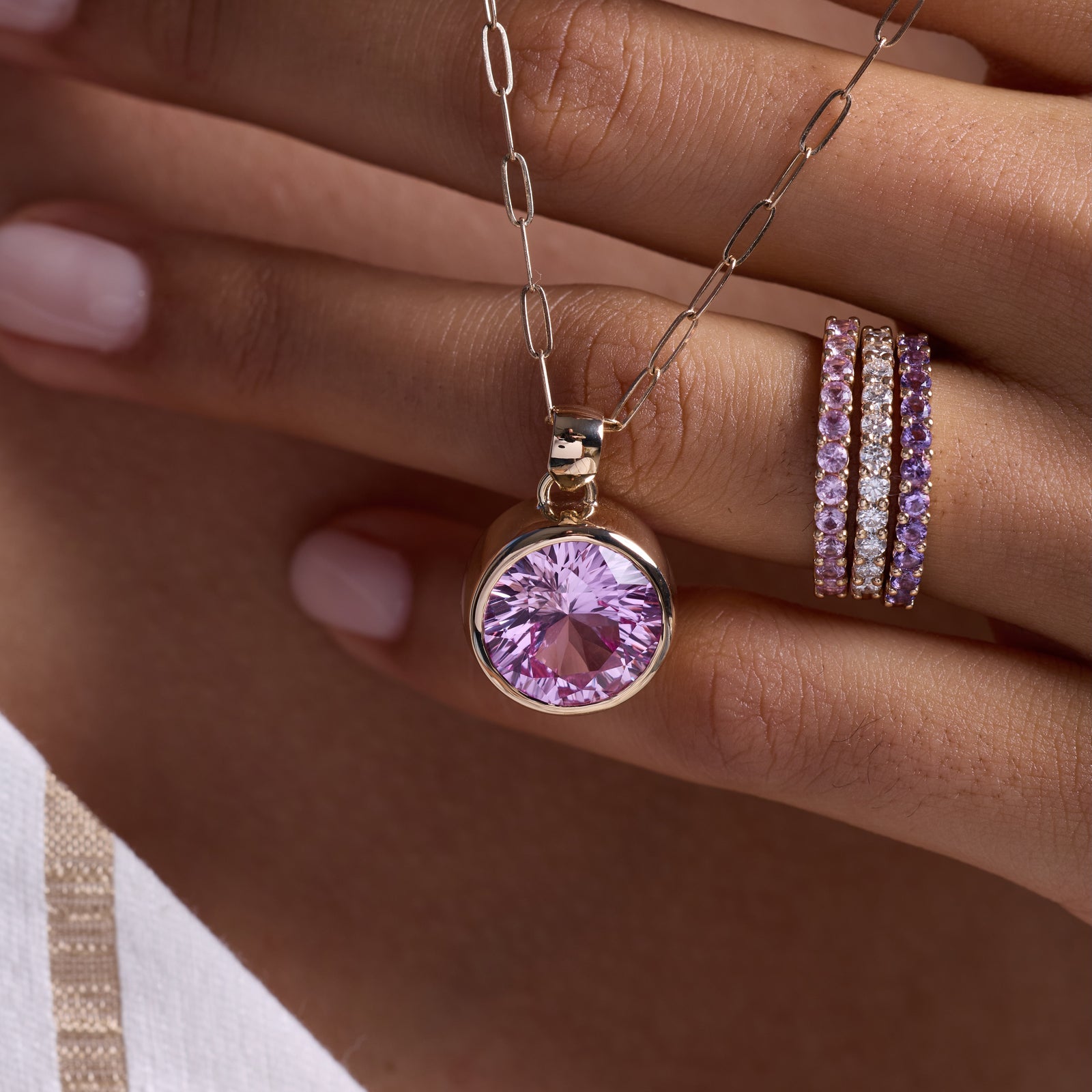Jamestown Pink Sapphire Pendant in 14k Gold (October)