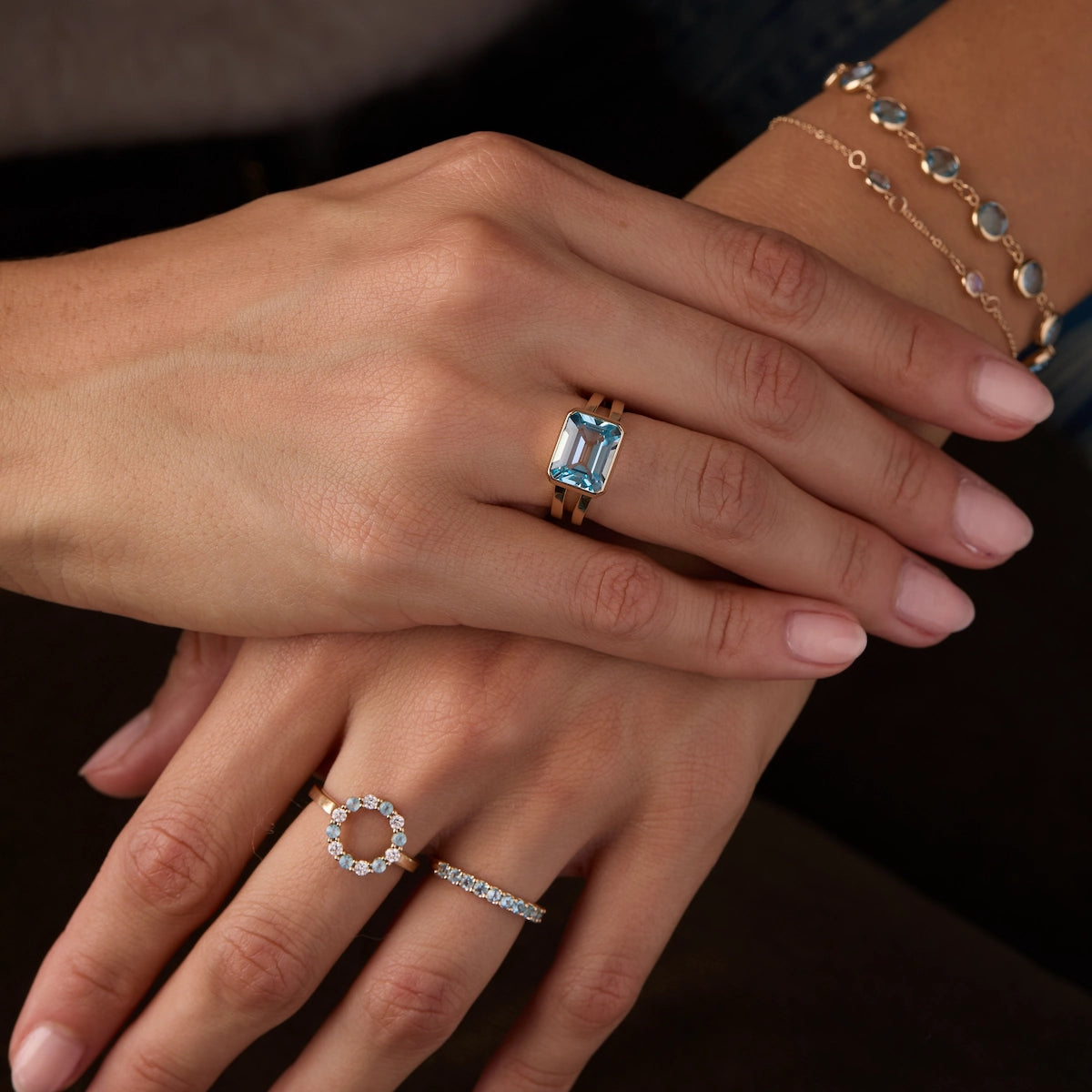 Warren Horizontal Nantucket Blue Topaz Ring in 14k Gold (December)