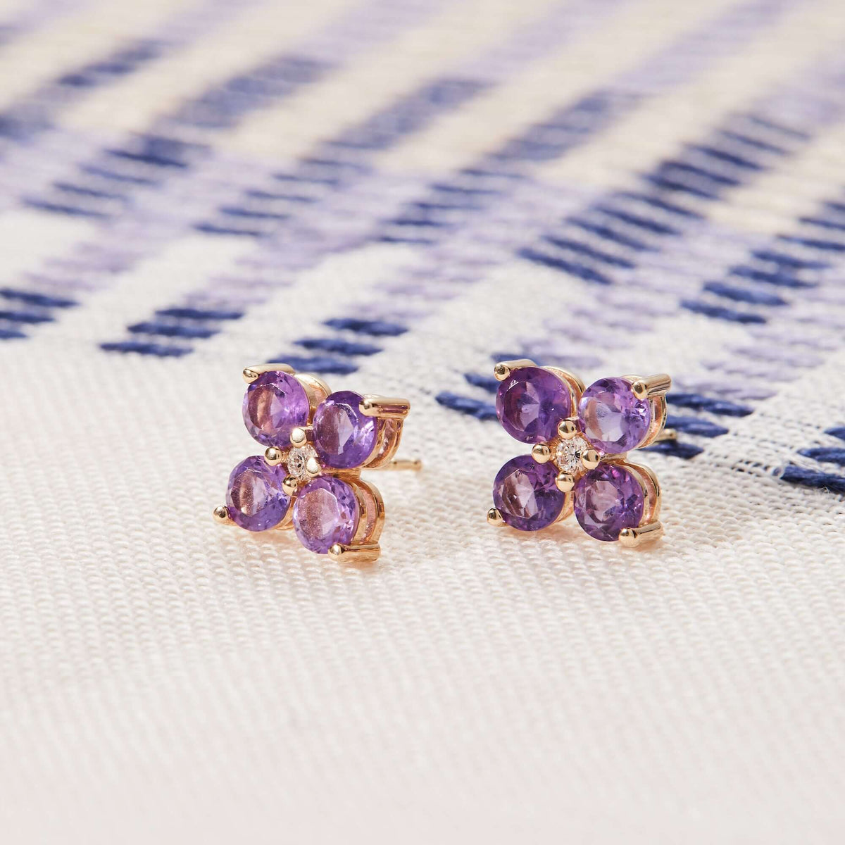 14K gold online Amethyst and diamonds gemstone earrings