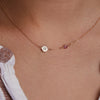 1 Letter & 1 Petite Birthstone Necklace in 14k Gold (Single Spacing)