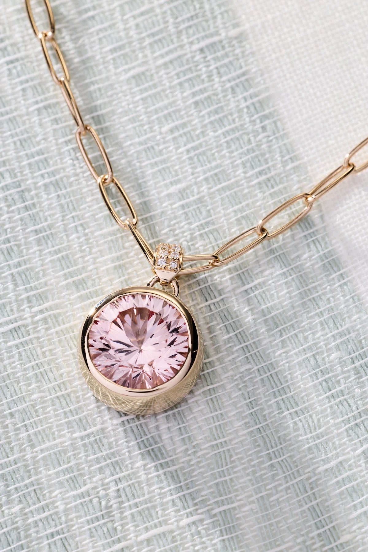 Jamestown Blush Sapphire Pendant with Diamond Bail in 14k Gold (October)