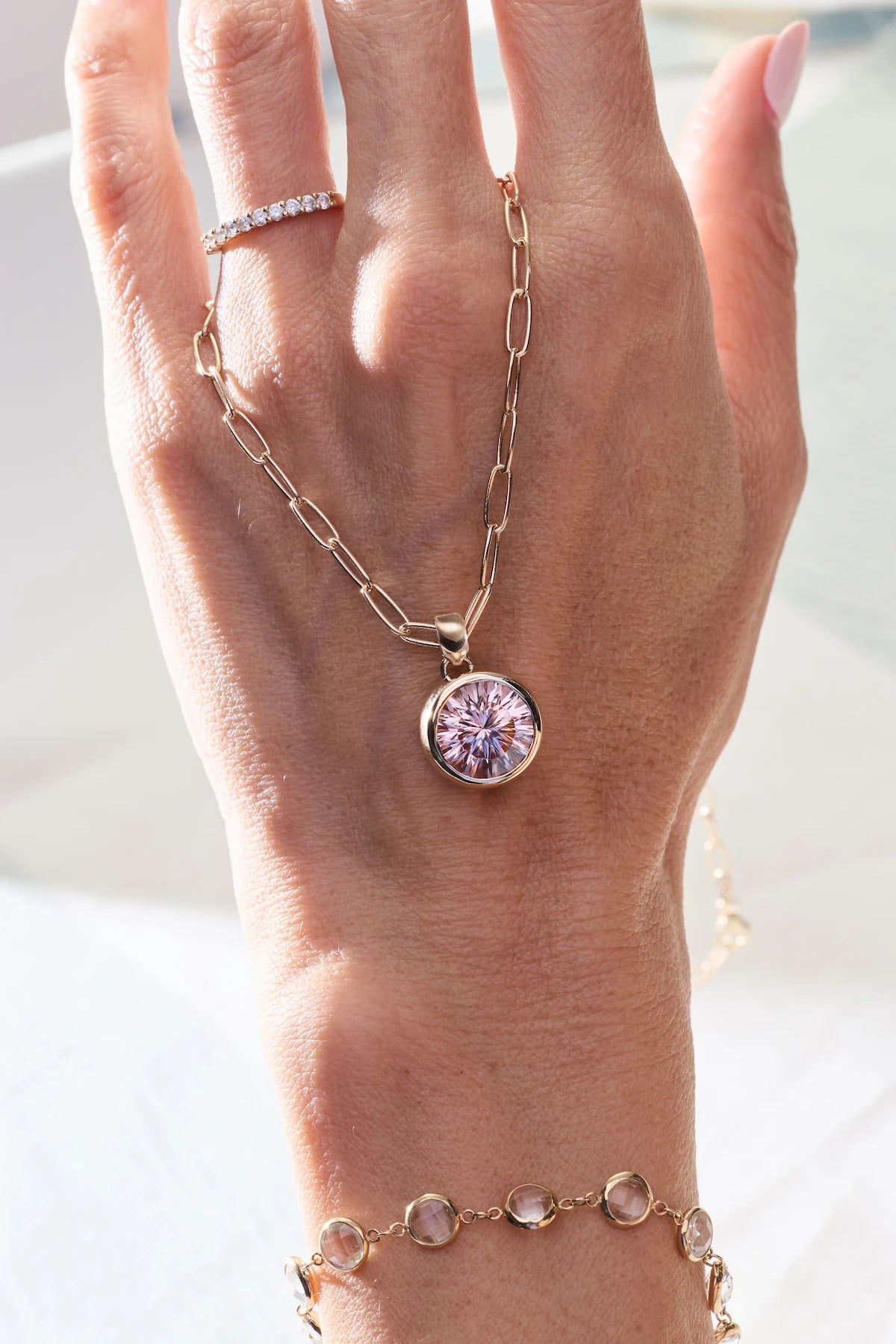 Jamestown Blush Sapphire Pendant in 14k Gold (October)