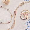 Personalized Adelaide 3 Pavé Birthstone Link Necklace in 14k Gold
