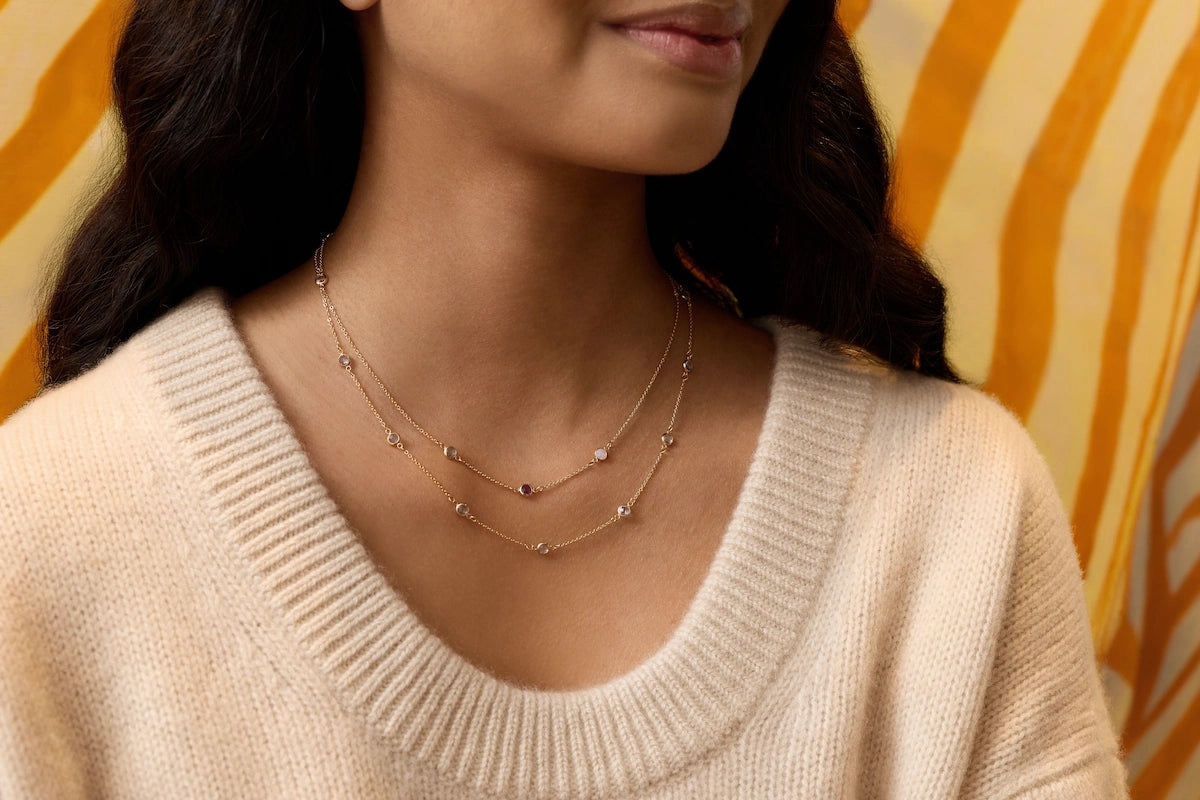 Petite 3 Birthstone Necklace in 14k Gold