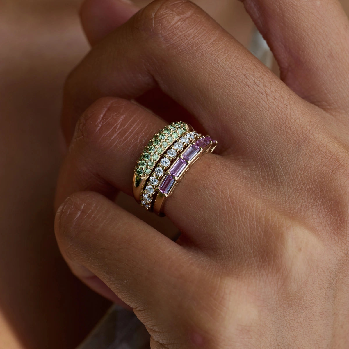 Adelaide Pavé Pistachio Diamond Ring in 14k Gold (August)