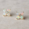 Pair of Greenwich 4 earrings, each featuring four 6mm faceted round cut opals & one 2.1mm center diamond in 14k yellow gold.