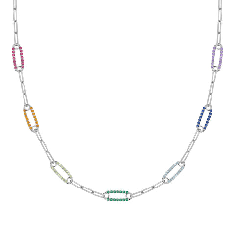 Rainbow Adelaide Pavé Necklace in 14k Gold - White Gold