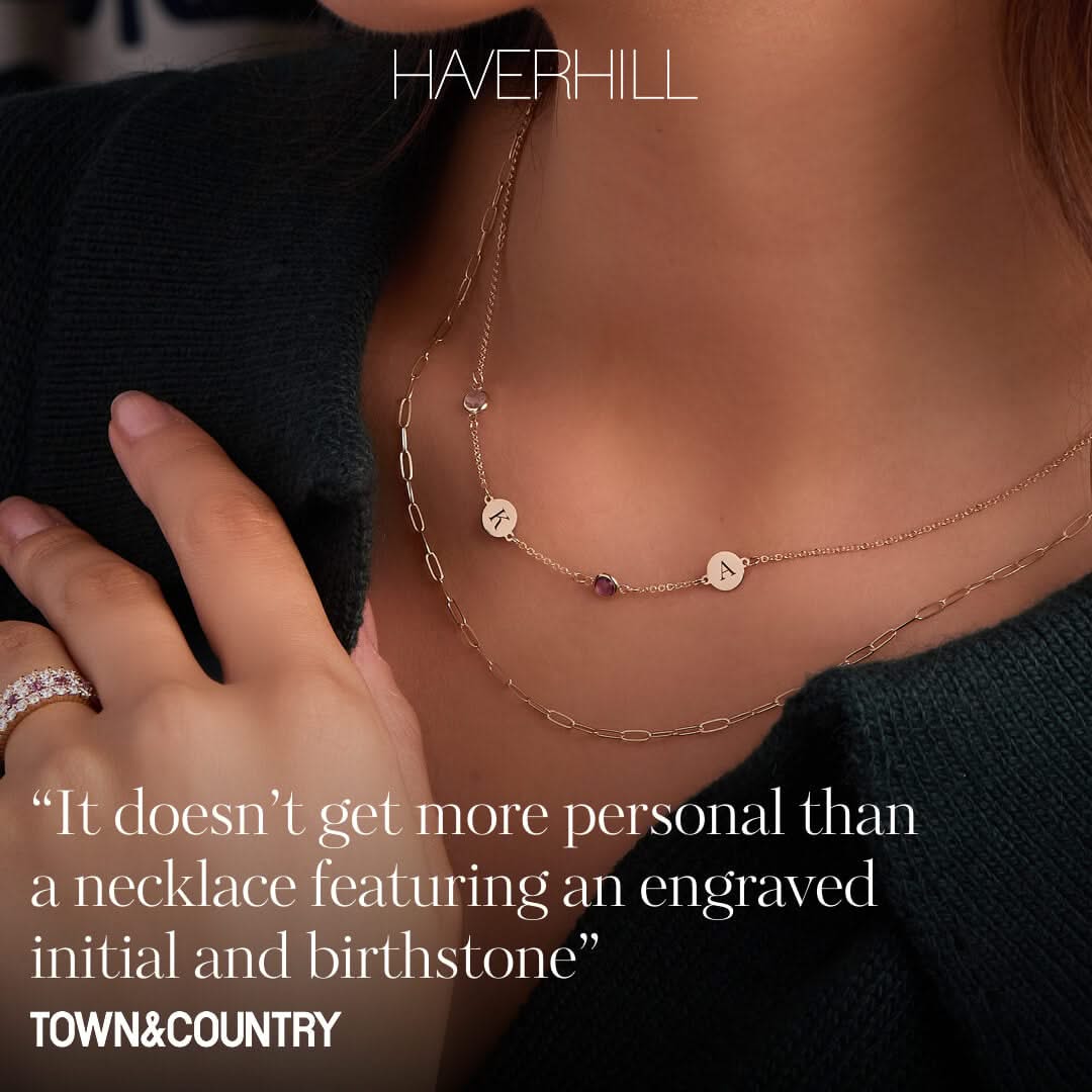 Letter Petite Birthstone Necklace in 14k Gold (Double Spacing)