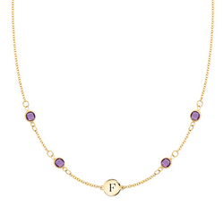 Personalized 1 Letter & 4 Classic Amethyst Necklace in 14k Gold (February)