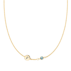 Personalized 1 Letter & 1 Classic Birthstone Necklace in 14k Gold (Single Spacing)