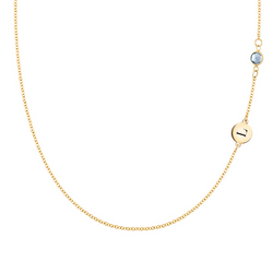 Personalized 1 Letter & 1 Classic Birthstone Necklace in 14k Gold (Double Spacing)