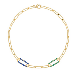 Personalized Adelaide 2 Pavé Birthstone Link Bracelet in 14k Gold