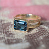 Warren Horizontal Atlantic Blue Topaz Ring, featuring an Atlantic Blue Topaz-cut 8 x 10mm Atlantic Blue Topaz in 14k gold, hand-set horizontally in a 14k-gold bezel.