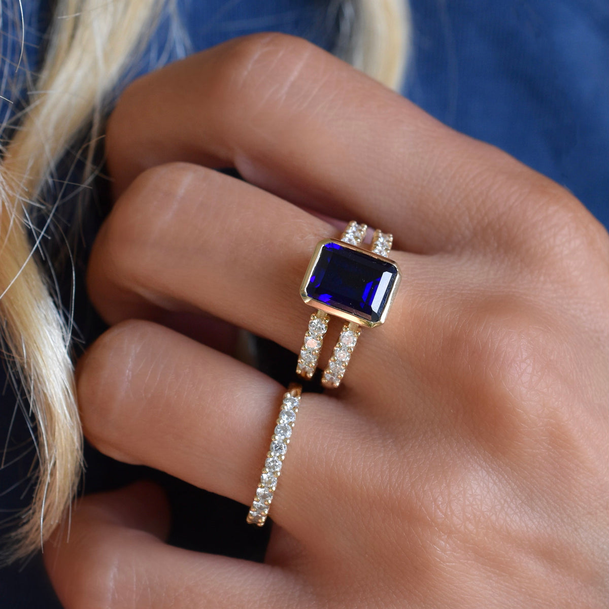 Warren Vertical Sapphire Ring with Diamonds in 14k Gold September