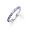 Rosecliff stackable ring featuring eleven 2 mm faceted round cut amethysts prong set in 14k white gold