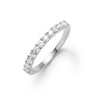 Rosecliff stackable ring featuring eleven 2 mm faceted round cut diamonds prong set in 14k white gold