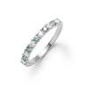 Rosecliff stackable ring featuring eleven alternating 2mm round cut alexandrites and diamonds prong set in 14k white gold