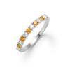 Rosecliff stackable ring featuring eleven alternating 2mm round cut citrines and diamonds prong set in 14k white gold