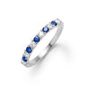 Rosecliff stackable ring featuring eleven alternating 2mm round cut sapphires and diamonds prong set in 14k white gold