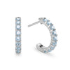 Rosecliff huggie earrings in 14k white gold each featuring nine 2mm faceted round cut prong set Nantucket blue topaz