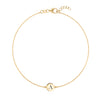 14k yellow gold cable chain bracelet featuring one 1/4” flat disc engraved with the letter A - front view