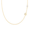 14k gold cable chain Classic necklace featuring one moonstone and one 1/4” flat disc engraved with the letter A - front view