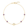 14k yellow gold Classic bracelet featuring four amethysts and one 1/4” flat disc engraved with the letter A - front view
