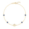 14k yellow gold Classic bracelet featuring four sapphires and one 1/4” flat disc engraved with the letter A - front view