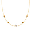 14k gold cable chain Classic necklace featuring four citrines and one 1/4” flat disc engraved with the letter A - front view