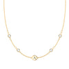 14k gold cable chain Classic necklace featuring four white topaz and one 1/4” flat disc engraved with the letter A