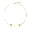 14k yellow gold cable chain bracelet featuring two 1/4” flat discs engraved with the letters A and B - front view