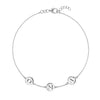14k white gold cable chain bracelet featuring three 1/4” flat engraved letter discs, spelling OMA