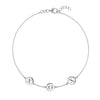 14k white gold cable chain bracelet featuring three 1/4” flat engraved letter discs, spelling XOX