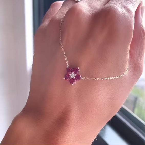 5 Petal Flower Pink and Grey Diamond Pendant | Michael M