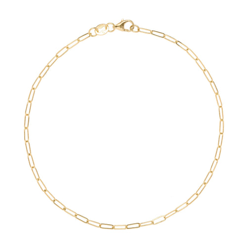 14k yellow gold Adelaide mini bracelet featuring 5.2 x 2 mm paperclip chain links and a lobster claw clasp - front view