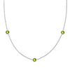Bayberry cable chain birthstone necklace featuring three 4 mm briolette peridots bezel set in sterling silver - front view