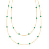 Bayberry Birthstone Wrap necklace featuring 4 mm briolette cut emeralds bezel set in 14k yellow gold - front view