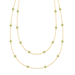 Bayberry Peridot Long Necklace in 14k Gold (August)