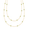 Bayberry Birthstone Wrap necklace featuring 4 mm briolette cut peridots bezel set in 14k yellow gold - front view